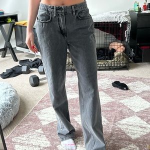 good american black/grey wash low rise jeans